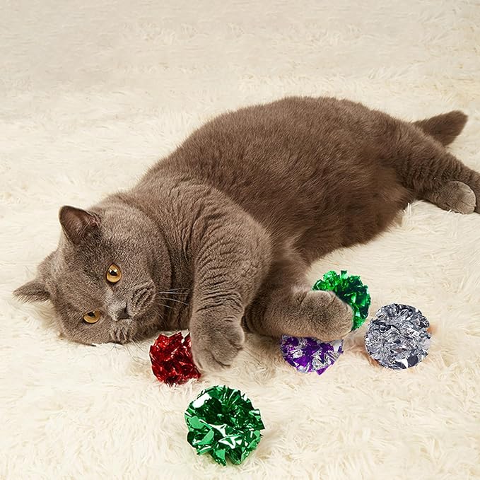 Andiker Cat Crinkle Balls, 2.36 Inches 6 Colors 12pcs Cat Balls Chew and Chase Kitten Mylar Crinkle Ball Lightweight Cats Toys for Indoor Cats to Keep Fit and Active(12pcs)