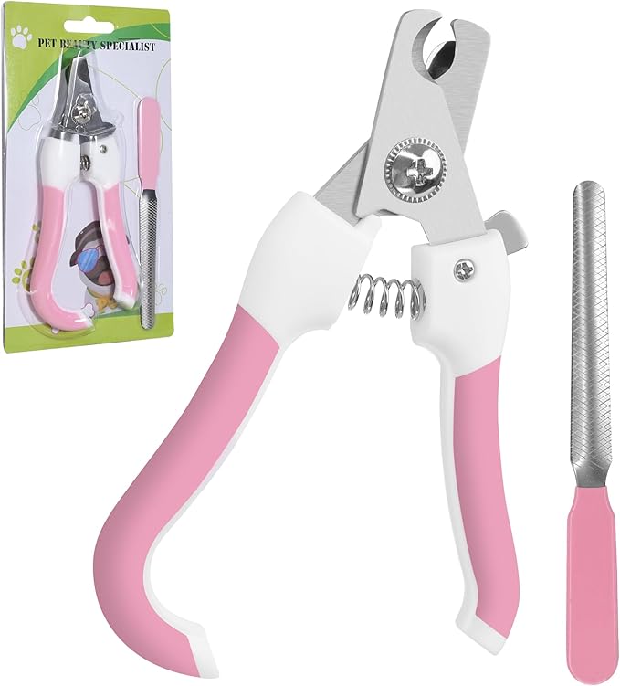 Pet Nail Clippers and Trimmers for Dogs and Cats, Professional Grooming Tool with Safety Guard, Sharp Blades, Free Nail File, Avoid Overcutting, Suitable for Small and Large Pets (Pink)