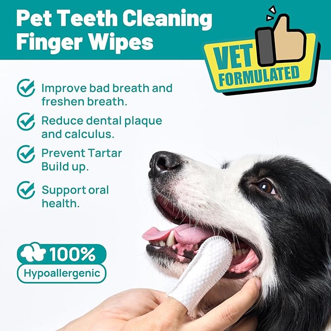 Dog Dental Care Finger Wipes - Teeth Cleaning Finger Wipes for Dog & Cats - Tooth Brushing Kit Dental Wipes for Dog - Reduces Plaque & Freshens Breath (50 PCS, Beef)