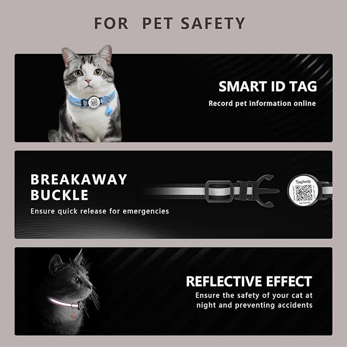 2 Pack QR Code Cat Collar for Lost Cat Recovery, Breakaway Reflective Collar with Bell & Instant Online ID, Adjustable 7.5-12.5 Inch for Peace of Mind (Black & Rose Red)
