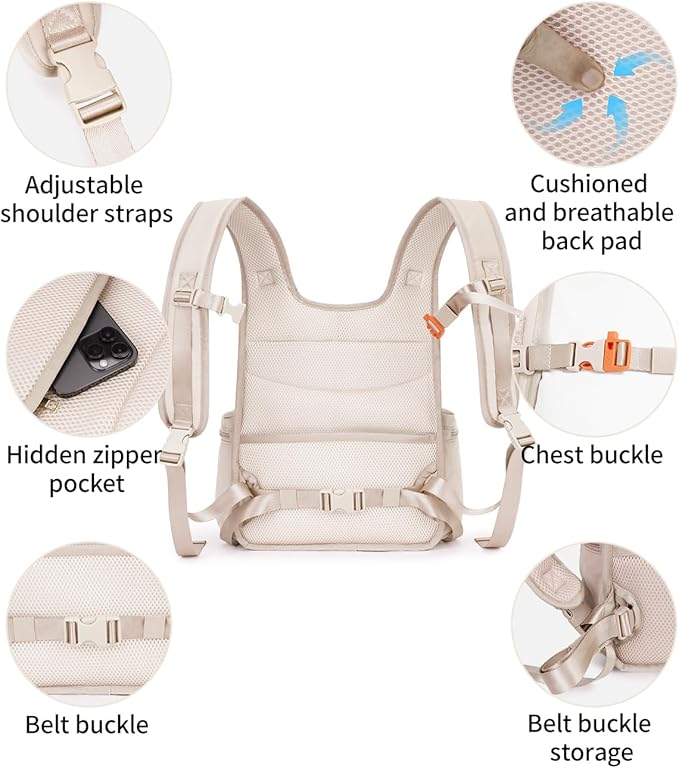 OFY Cat Carrier Puffy Backpack Breathable Small Dog Front Backpack Large Space for Small Dogs, Drawstring & Water-Resisant Pet Bag for Travel Hiking, Beige Gray Patent Pending