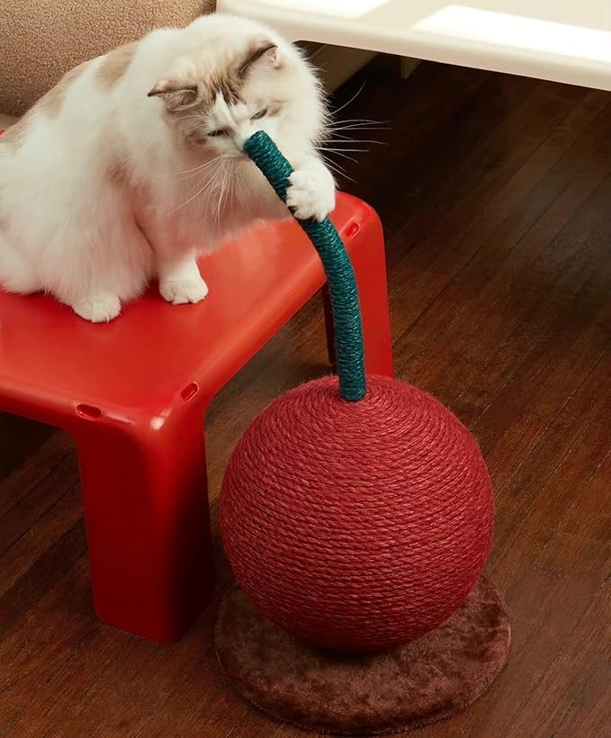 VETRESKA Cherry Cat Scratching Post, 22.64" Tall Cat Scratcher with Sisal Rope Ball, Vertical Cat Scratch Post Claw Scratchers for Indoor Cats, Kitten Supplies