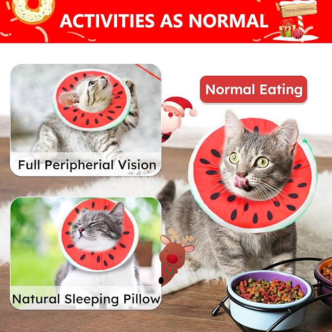 Cat Cone Collar Soft, Waterproof Cat Recovery Collar for Wound Healing Cute Cat Donut Adjustable Cat Cones to Stop Licking Comfortable Neck Elizabethan Collars for Cats Kittens After Surgery