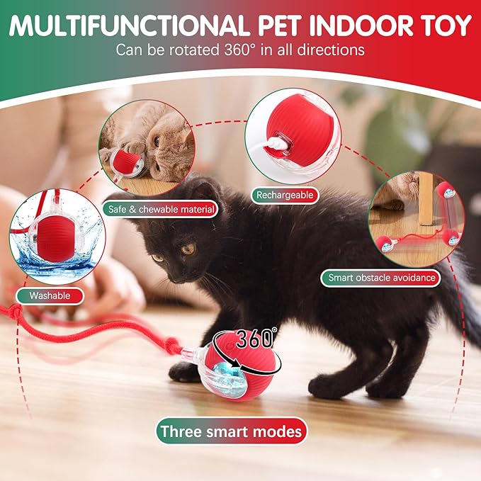 Interactive Cat Toys for Indoor Cats, 360° Smart Rolling Cats Toys, Self Rolling Interactive Cat Dog Ball, Electric Moving Peppy Pet Ball Toy, Dog Toys to Keep Them Busy (3 Pcs)