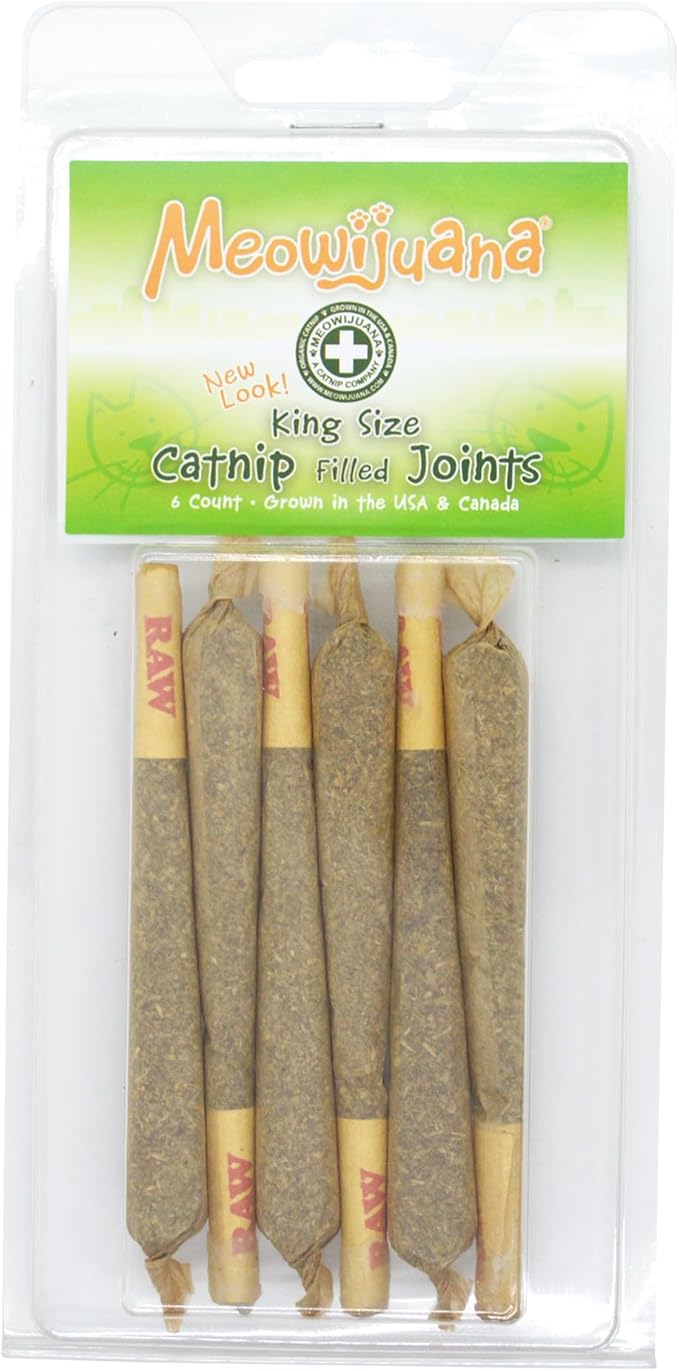 Meowijuana | King Size Catnip Joints | Organic | Dried Premium Ground Catnip | High Potency | Grown in North America | Feline and Cat Lover Approved