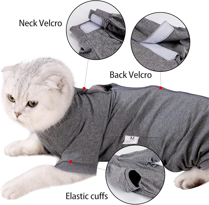 LIANZIMAU Cat Surgical Recovery Suit Professional for Male Female Dog Abdominal Wounds Cone E-Collar Alternative Anti-Licking Pet Surgical Recovery Pajama Suit Soft Fabric Onesie for Cats