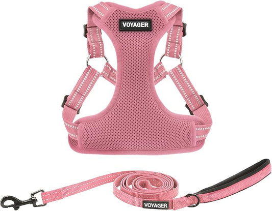 Best Pet Supplies Voyager Adjustable Step-in Flex Breathable Mesh Dog Harness for Small Medium Large Dogs Leash Set (Pink), L