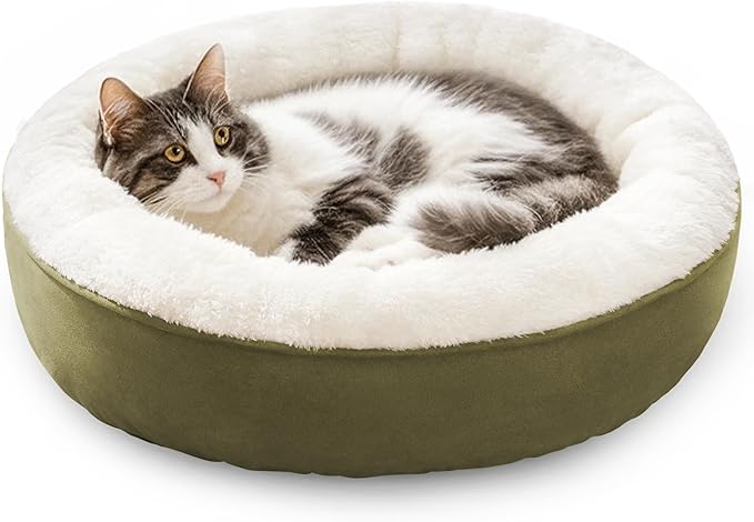 Love's cabin Round Donut Cat and Dog Cushion Bed, 20in Pet Bed For Cats or Small Dogs, Anti-Slip & Water-Resistant Bottom, Super Soft Durable Fabric Pet beds, Washable Luxury Cat & Dog Bed Olive Green