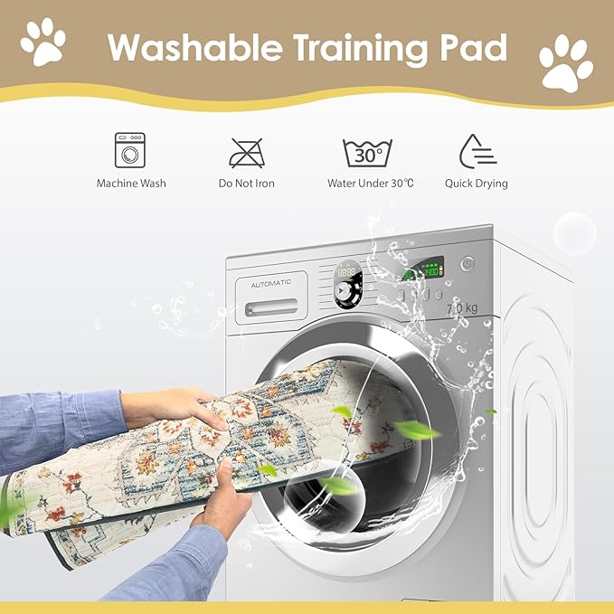 Washable Pee Pads for Dogs Large 2 Pack, 48" x 48" Reusable Puppy Pads Waterproof Dog Rugs, Super Absorbent, Leakproof, Dog Crate Pad, Playpen Mat, Whelping Pads, White Medallion