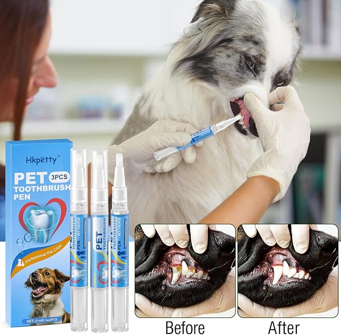 3PCS Pet Toothbrush Pen,Teeth Brightening Pen for Dog-Pet Dog/Cat Teeth Cleaning Pen for Dental Care,Dogs Cats Natural Plants Tartar Remover Tool