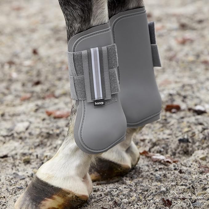 HORZE Adepto Open Front Tendon Boots | Durable Shell with Neoprene Lining - Steel Grey - Pony