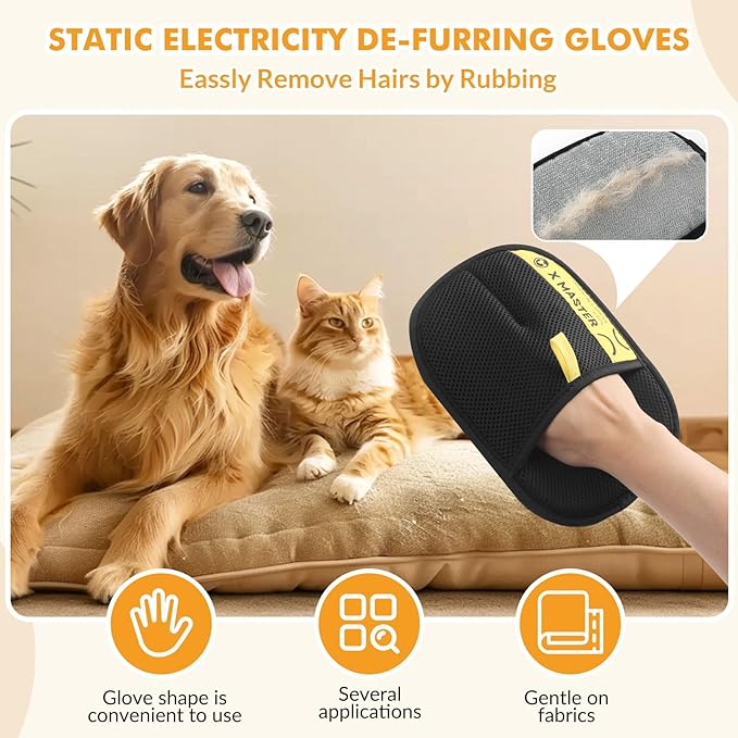 3Pcs Pet Hair Removal Glove for Cats & Dogs, Efficient Grooming Gloves for Pet Hair, Cat Grooming Gloves for Hair Removal, Magic Pet Grooming Glove for Couch, Furniture, Carpet, Curtain (2L1S)