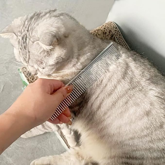 Flea Comb Lice Comb Cat & Dog Pet Grooming Combs Tear Stain Remover Remove Mucus Crust 2-in-1 Metal Round Smooth Teeth Comb Remove Floating Hair Tangles Dander (blue)