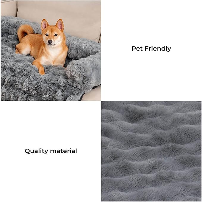 FUNNY FUZZY Pet Fluffy Fuzzy Couch Cover, Calming Washable Dog Bed Sofa Protector Pets Mat for Small Dogs and Cats (Grey,27.56 × 24.02 × 5.51 in)