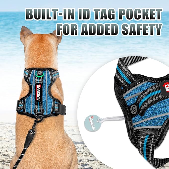 BARKBAY No Pull Dog Harness Large Step in Reflective Dog Harness with Front Clip and Easy Control Handle for Walking Training Running with ID tag Pocke(Blue/Black,M