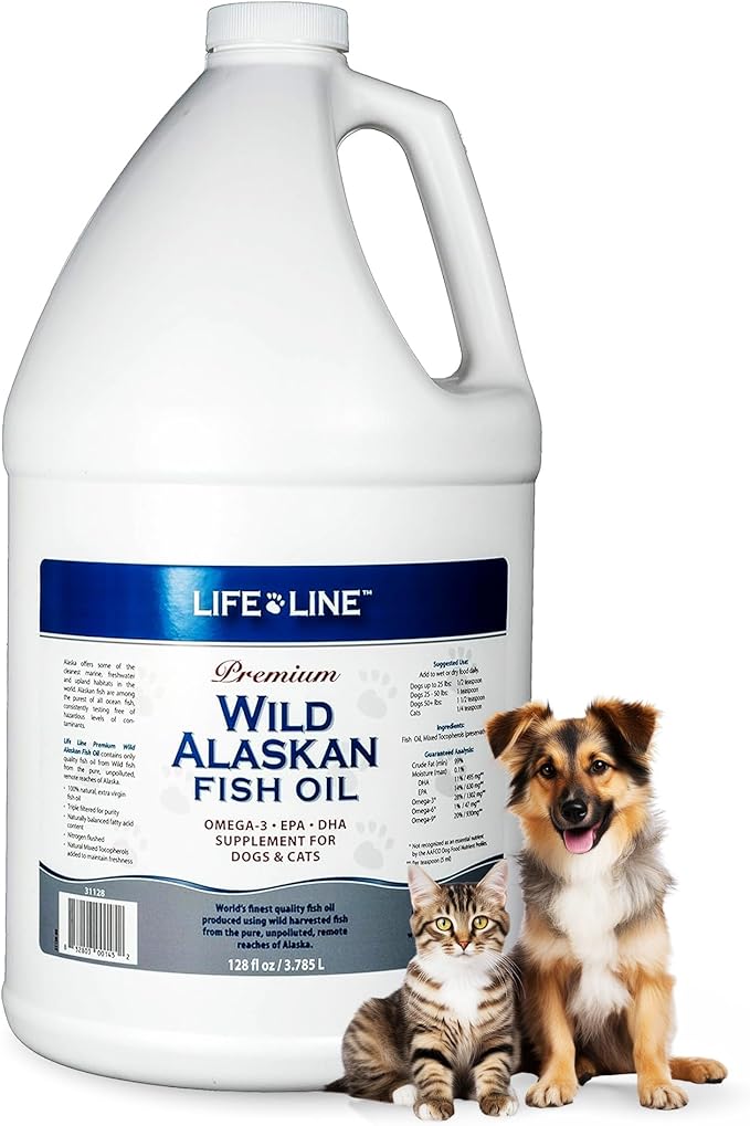 Life Line Pet Nutrition Wild Alaskan Fish Oil for Dogs and Cats 128oz – Omega 3 Fish Oil Supplement for Skin & Coat, Brain, Eye & Heart Health