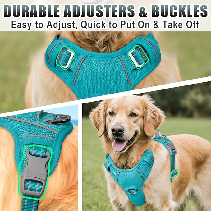 BARKBAY No Pull Dog Harness Large Reflective Dog Harness with Front Clip and Easy Control Handle for Walking Training Running with ID tag Pocket(Ocean Blue,M)