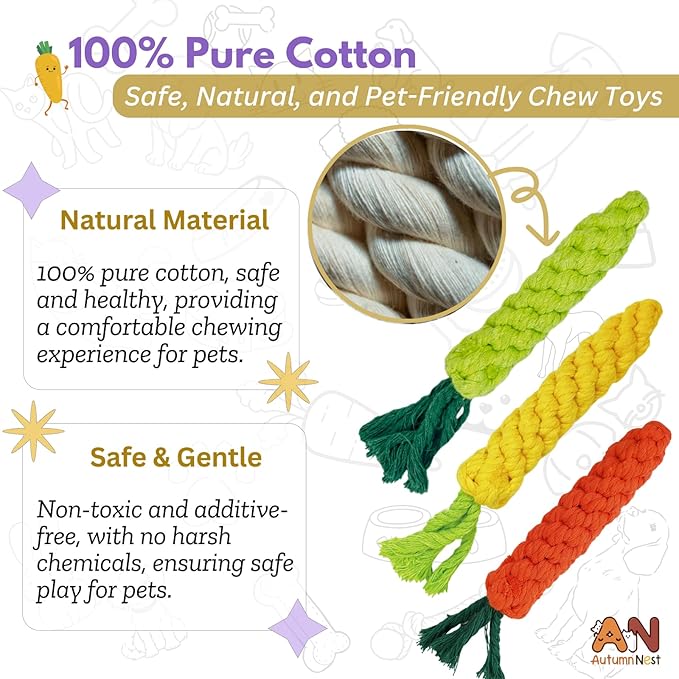 3PCS Mixed Color Woven Pet Rope Toys (Yellow, Green, Orange), Chew Toys for Dogs & Cats, Safe & Durable Braided Rope Toys for Pets