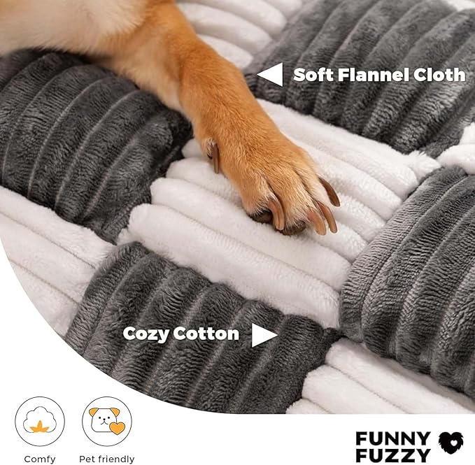 Dog Couch Cover Protector, Pet Couch Covers for Sofa, Dog Couch Cover Fuzzy Sofa Cover Cream Square Plaid Dog Bed Plush Dog Mat for Furniture Protector for Large Medium Dogs and Cats
