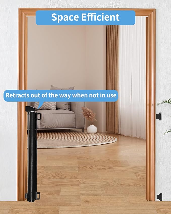 (2 Pack) Retractable Baby Gate for Doorways and Stairs, Mesh Safety Gate for Pet, Indoor & Outdoor Use, One-Hand Operation, Easy Installation, 33.6" Tall, Expands to 55" Wide（Black,33.6"x55"