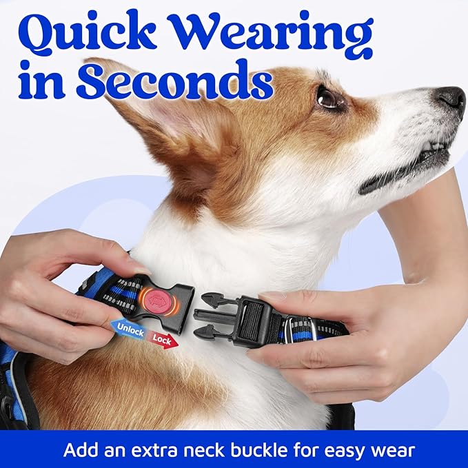 rabbitgoo Dog Harness Medium Sized, No Pull Dog Vest with 3 Buckles, Adjustable Soft Padded Pet Harness with Easy Control Handle and Reflective Strips, Royal Blue, M