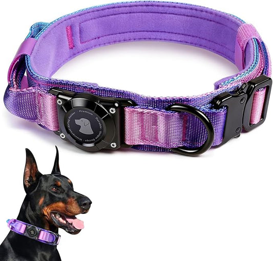 2026 Upgrade Waterproof AirTag Dog Collar, Military Tactical Dog Collar with AirTag Holder, Comfortable Control Handle and Metal Buckle, GPS Dog Collar Holder for Medium to Large Dogs (90s Retro,M)