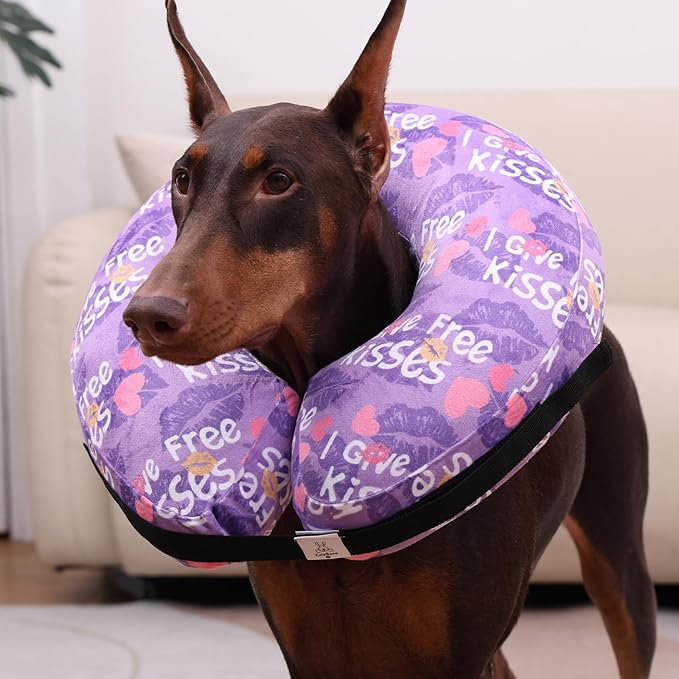 CuteBone Inflatable Dog Neck Donut with Removable Soft Fleece Covers for Small/Medium/Large Dogs and Cats After Surgery GWB06XL