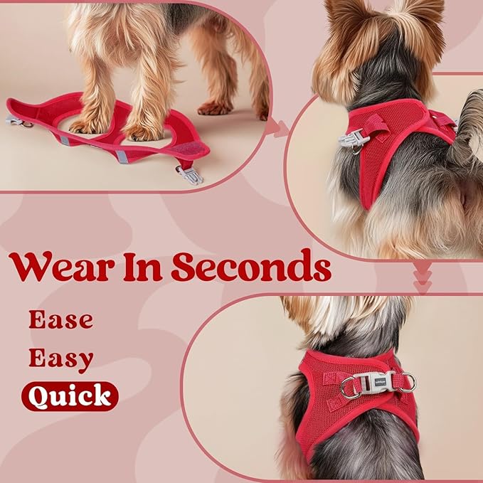 rabbitgoo Small Dog Harness, Step-in Soft Mesh Puppy Vest with Safety Buckle, Breathable Reflective Pet Harness for Small Sized Dogs, Red S