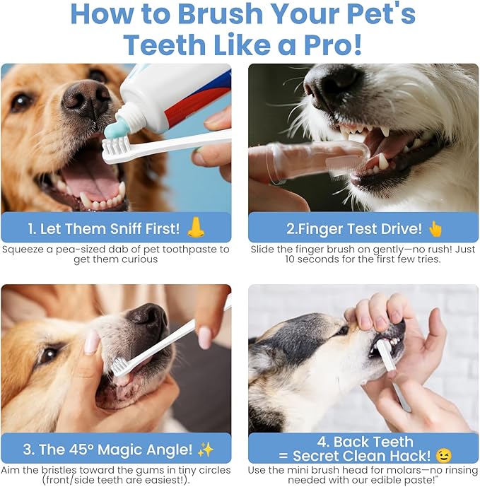 Dog Toothbrush Kit for Small Dogs - Puppy Tooth Brushing Kit with Finger Toothbrush & Soft Bristles, Dental Care Teeth Cleaning Set for Dogs and Cats