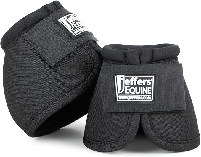 Jeffers Equine No Turn Bell Boots for Horses - Black, Large | Shock Absorbing Hoof Protection | Secure Double Hook & Loop Closure, Perfect for Travel, Turnout, Training, & Riding - 1 Pair