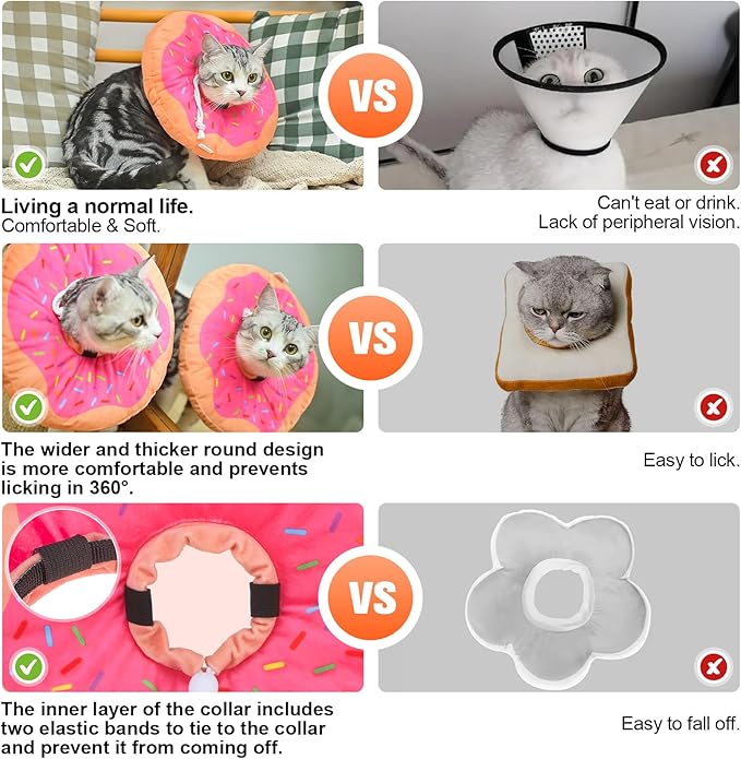 BEAUTYZOO Cat Cone Collars Soft, Cat Recovery E Collars After Surgery to Stop Licking, Adjustable Elizabeth Circle Collar Cute Pet Donut Pillow for Cats Kitten Small Dogs, Pink S
