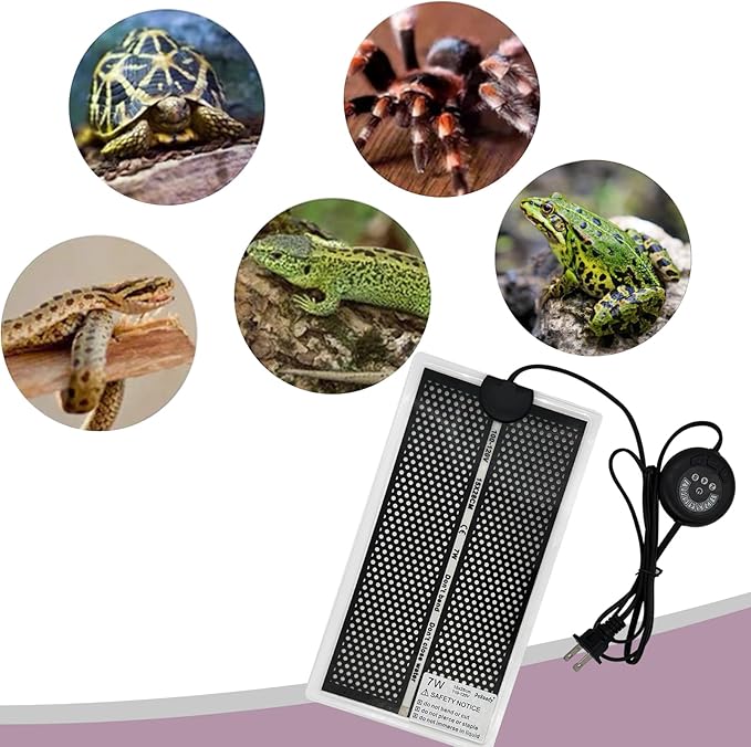 Reptile Heat Pad with 7 Button Temperature Adjustment, Under Tank Terrarium Heat Mat for Reptiles Tortoise Snakes Lizard Gecko Frog Hermit Crab and Other Small Animals, 7W Reptile Heating Pads