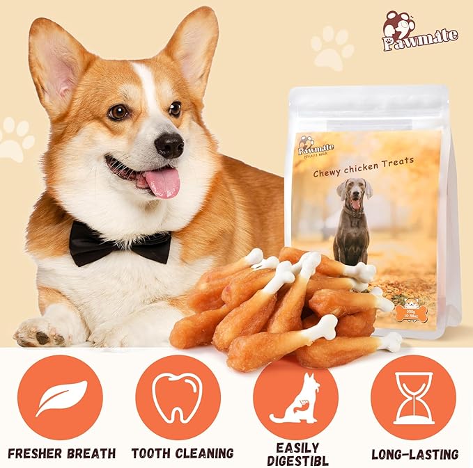 Dog Treats, Chicken Wrapped Calcium Bone Rawhide-Free Grain-Free Training Treats for Dogs Teeth Cleanning Breath Fresh Dog Chewy Snacks for Medium Large Dogs 10.6oz or 18-19 pcs