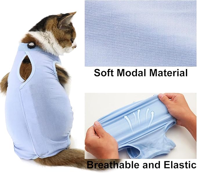 Cat Recovery Suit, Surgical Recovery Clothes for Abdominal Wound or Skin Disease, Cats Onesie After Surgery and Spay, E-Collar Alternative Pajama Suit (Blue, Small)