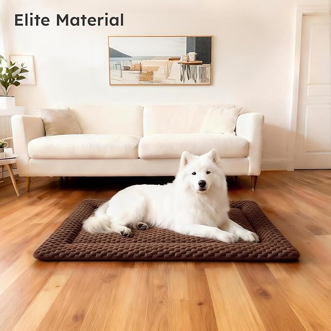 Dog Bed Mat, Dual-Sided Dog Crate Bed Mat - Ultra Soft & Machine Washable Kennel Pad for Large Dogs, All-Season Comfort Pet Bed for Crates, Travel, and Home, Brown, 35 x 23 Inch