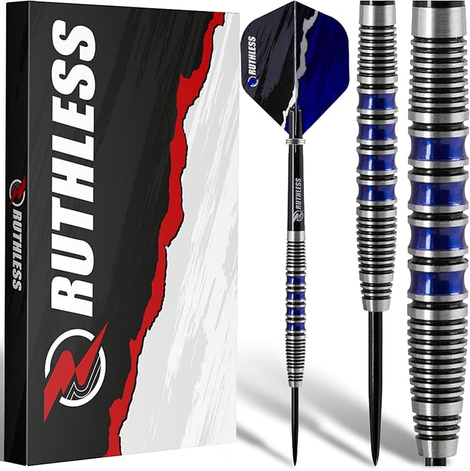 RUTHLESS Red Falcon Professional Tungsten Steeltip Darts Set in 22g and 24g, with Flights and Stems Shafts