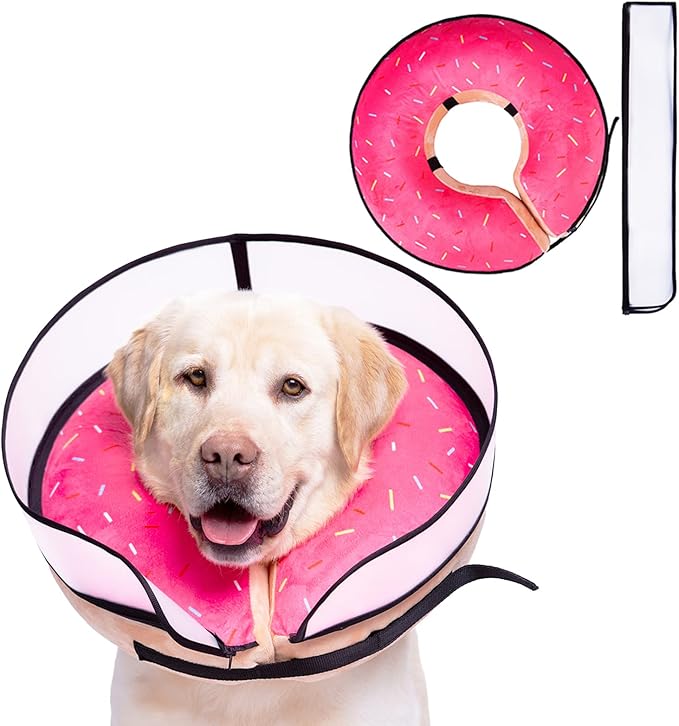 Inflatable Dog Cone Collar with Enhanced Anti-Licking, Soft Neck Donut for Dogs Cats, Recovery Pet Cone Collar After Surgery for Large Medium Small Dogs… (Donut Pink, X-Large)