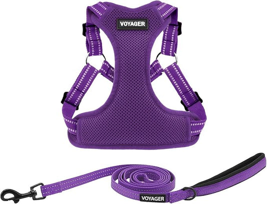 Best Pet Supplies Voyager Adjustable Step-in Flex Breathable Mesh Dog Harness for Small Medium Large Dogs Leash Set (Purple), M