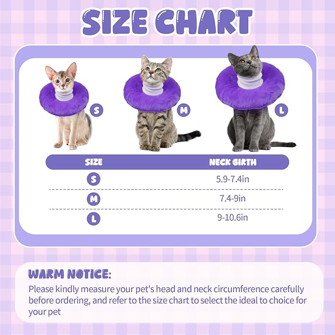 BRKURLEG Cat Recovery Collar Soft Cat Cones Pet Neck Protector Adjustable Kitten Cones to Stop Licking After Surgery Pet Elizabethan Collar for Cats Kittens, Purple, S