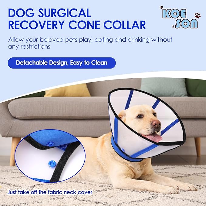 KOESON Dog Cone, Soft Cones for Small Dogs to Stop Licking, Adjustable Doggie Recovery Collar, Lightweight Comfy Dog Cone Collar After Surgery for Wound Healing,Spay, Neuter, Blue S
