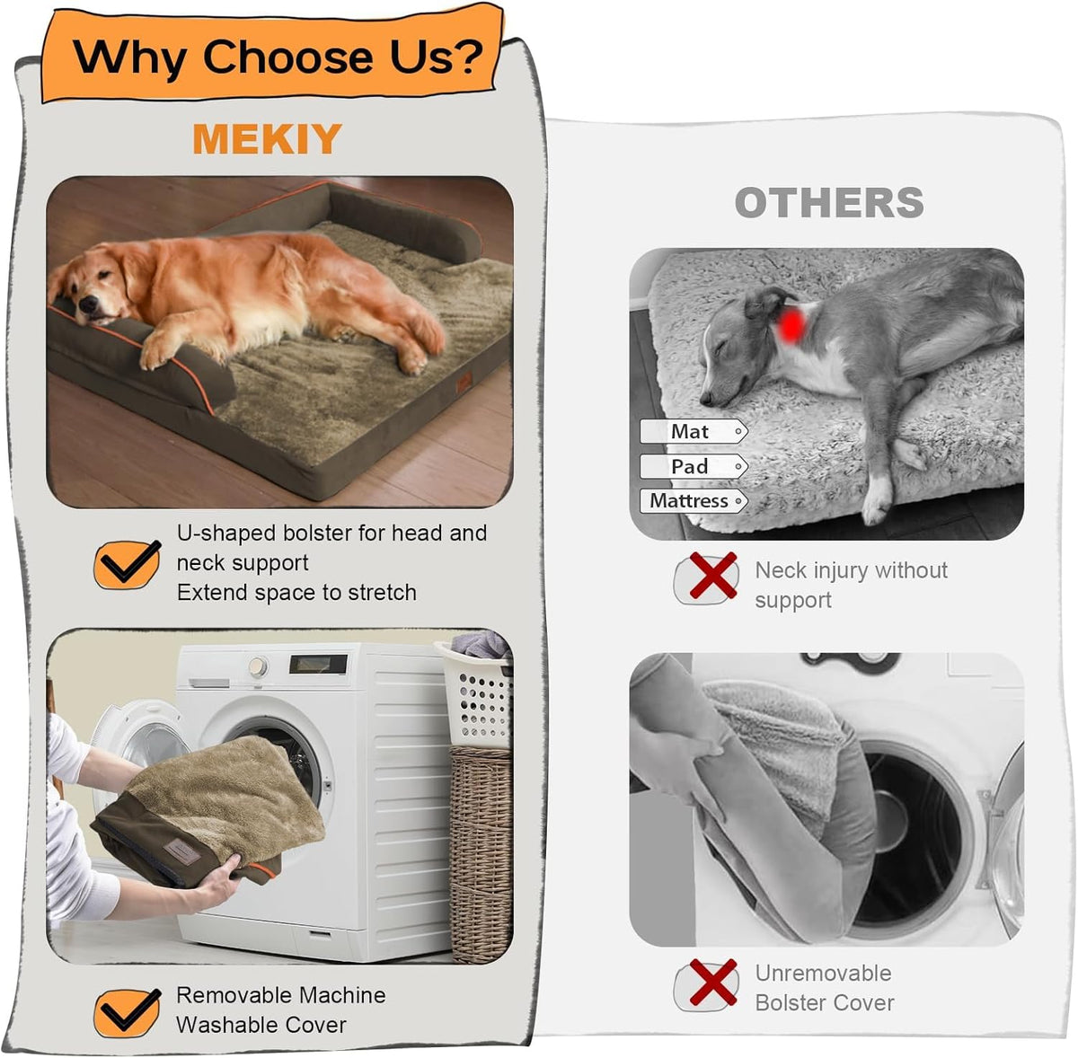 Dog Bed Medium Size Dog-Orthopedic Waterproof Bed for Dogs,Foam Couch Sofa with Washable Removable Cover & Non-Slip Bottom-Brown