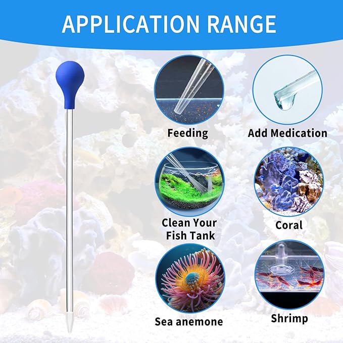 18.5 in Long Pipette for Fish Tank Coral Food Feeder Long Syringe Aquarium Coral Feeding Tube for Marine Fish Reef Aquatic Plant Spider Snake Lizard