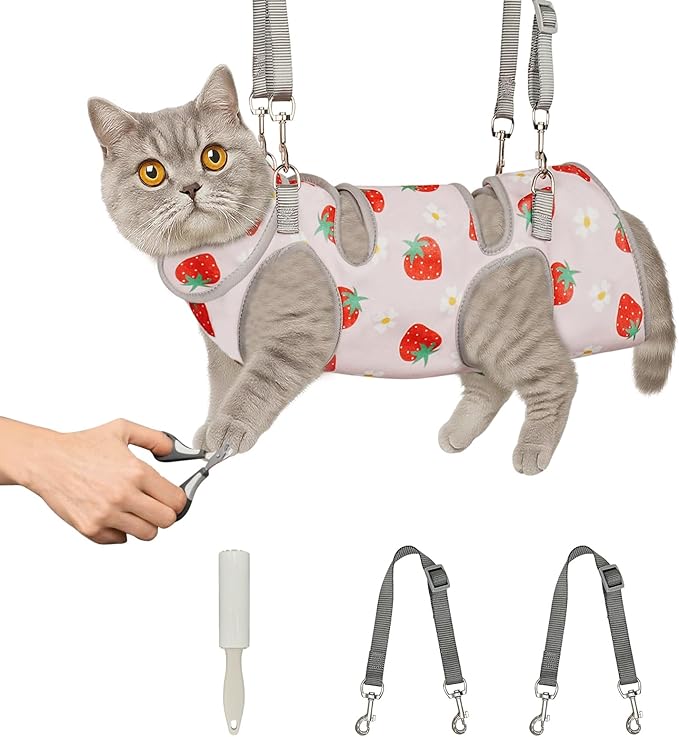 Supet Cat Grooming Hammock, Self-Adherent Cat Wrap for Cutting Nails, Anti-Escape Calming Wrap for Medicine, Nail Clipping, Teeth Brushing, Ear Cleaning