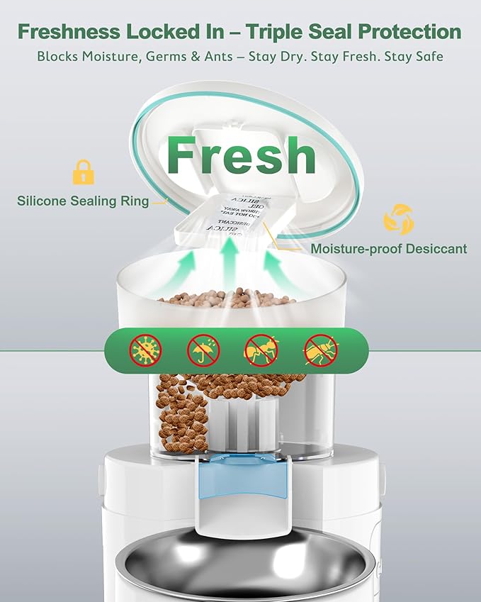 Gimars 5L Automatic Cat Feeder for 2 Cats, Programmable 1-6 Meals Cat Food Dispenser with Stainless Steel Bowl, Easy Setup, Dual Power Supply,10s Meal Call Timed Pet Feeder for Cats and Small Dogs