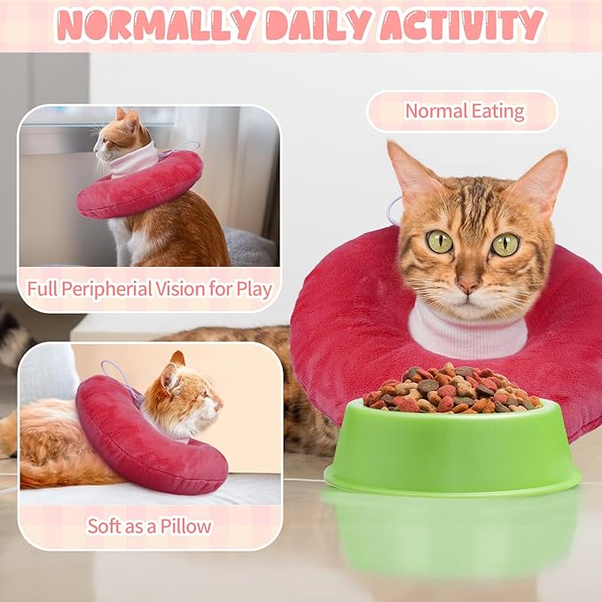BRKURLEG Cat Cone Collar Soft, Cute Cat Recovery Cones, Soft Protective Pet Neck Cone, Adjustable Kitten Cones to Stop Licking, Pet Anti-Lick Wound Healing Elizabethan Collar, Pink, L
