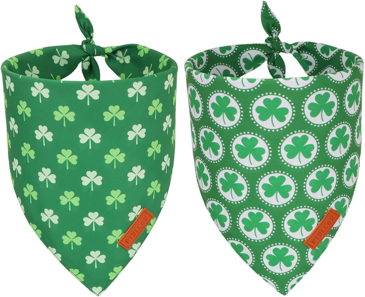 PTDECOR St.Patrick's Day Dog Bandana,Green Shamrock Reversible Holiday Dog Scarf, Multi Size, Triangle Irish Bandanas for Medium Large Pets (Large)