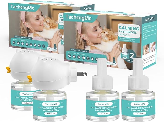 Cat Calming Diffuser, Cat Pheromones Calming Diffuser, Effectively Relieve Anxiety Stress Cat Diffuser Calming Multicat with 2 Diffuser + 4 Refill 48ml Last 120 Days Fits All Cats