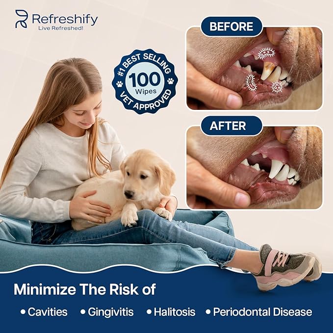 Dog Teeth Cleaning Wipes - 100 Value Pack - Fresh Mint Dog Dental Wipes, Vet Formulated Pet Teeth Cleaning Finger Wipes for Dogs & Cats – Effective Dog Teeth Cleaning, Plaque & Tartar Solution