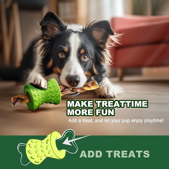 Puppy Toys, Toys for Small Dogs, Dog Treat Toy for Traning, Interactive Toy, Dog Treat Dispenser Toy,Natural Rubber Dumbbell Shaped(Green)