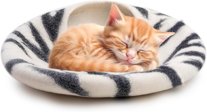 Woolygon Premium Felt Cat Cave Bed - Wool Kitty Beds Handcrafted Kitten Caves Bed for Indoor Cats - Made from 100% Eco-Friendly Merino Wool, Foldable Cat Hidewawy Covered Cat House Pod